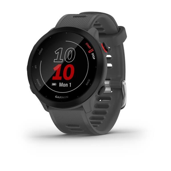 To adjust the date and time on a Garmin Forerunner 55