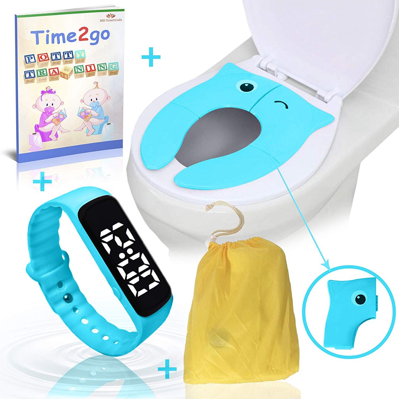Toddler Potty Training Combo Kit | Water Resistant Potty Reminder Watch & Foldable Portable Potty