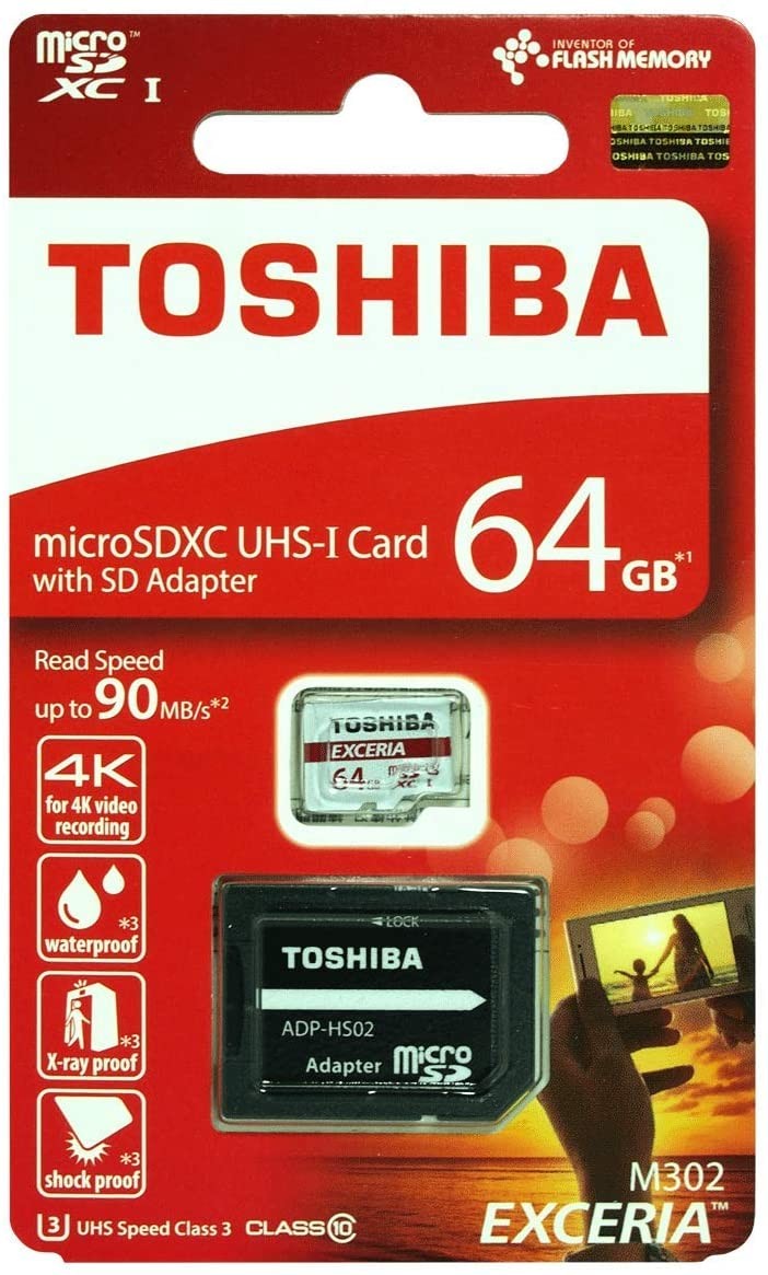 Toshiba 64GB Micro SD Memory Card M302 SDXC UHS1 U1 Class 10 Red Retail Pack