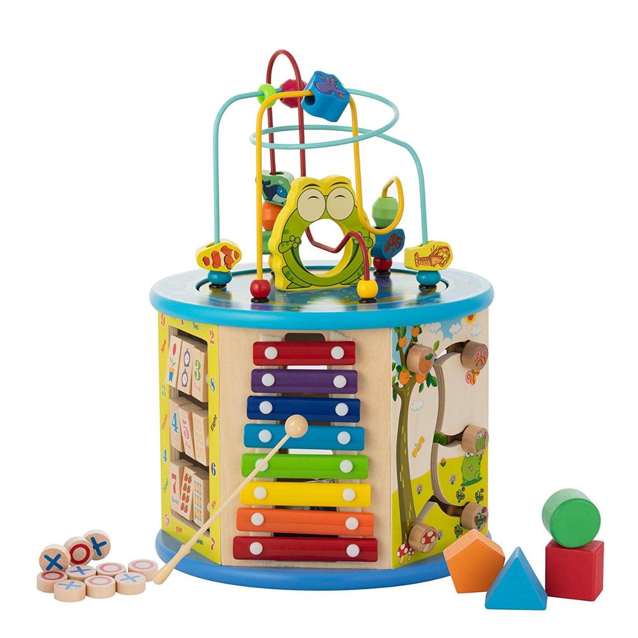 TOYS Activity Cube Wooden Activity Center 8-in-1 Toys Educational and Learning for Boys and Girls
