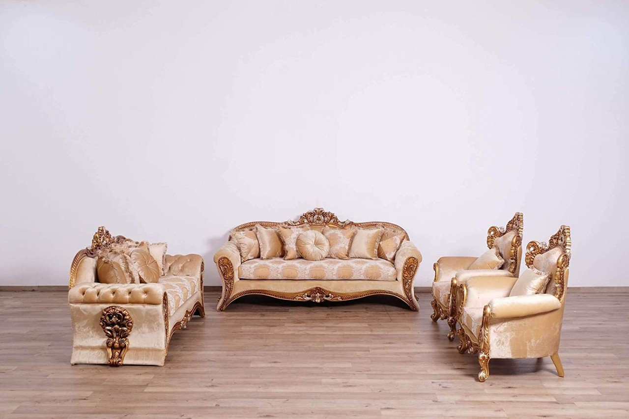 Traditional Classic Sofa Set European Furniture 3 Pieces Emperador II Luxury Sofa Set