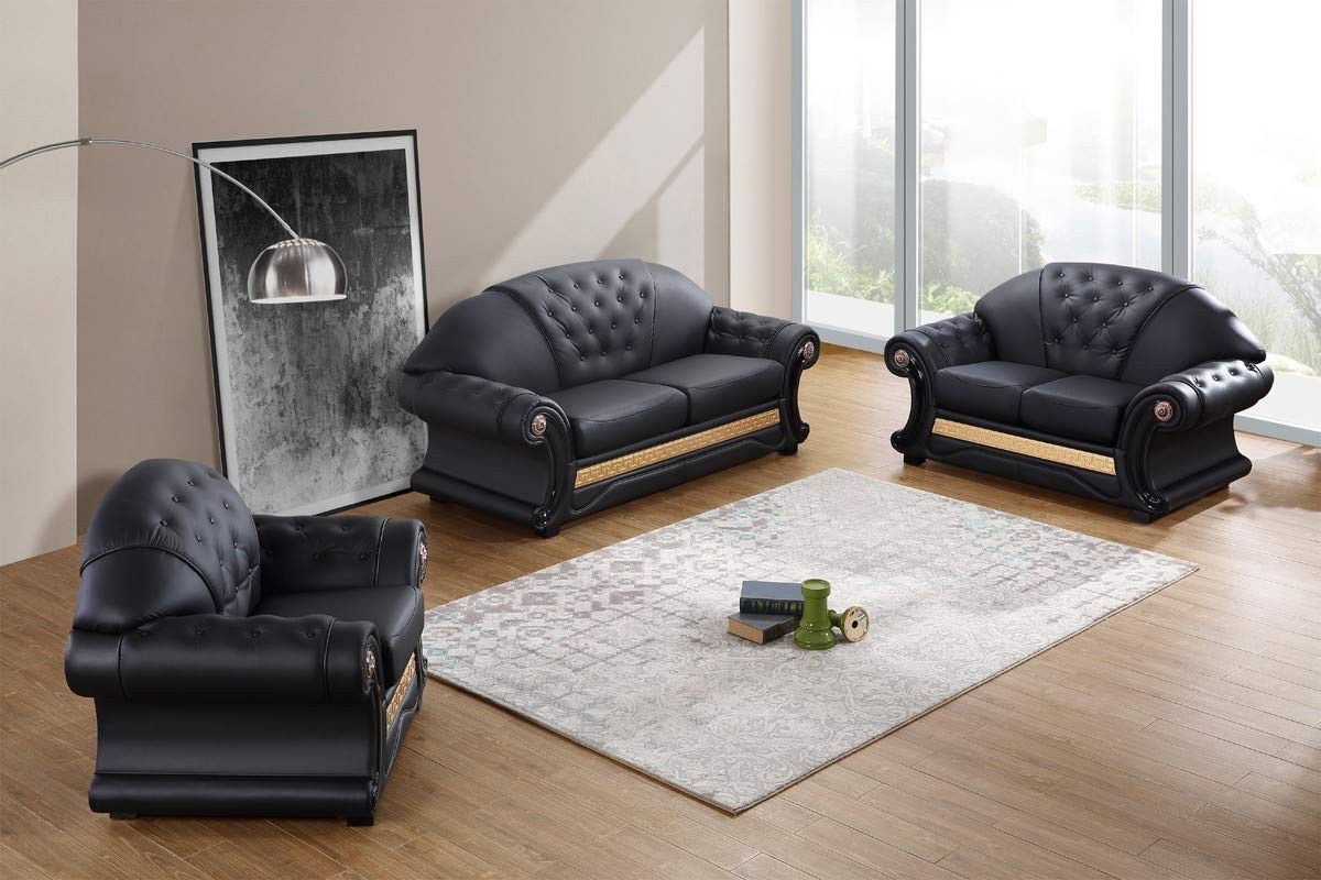 Sofa, Loveseat & Chair Traditional 3 PC Bonded Leather and Chenille