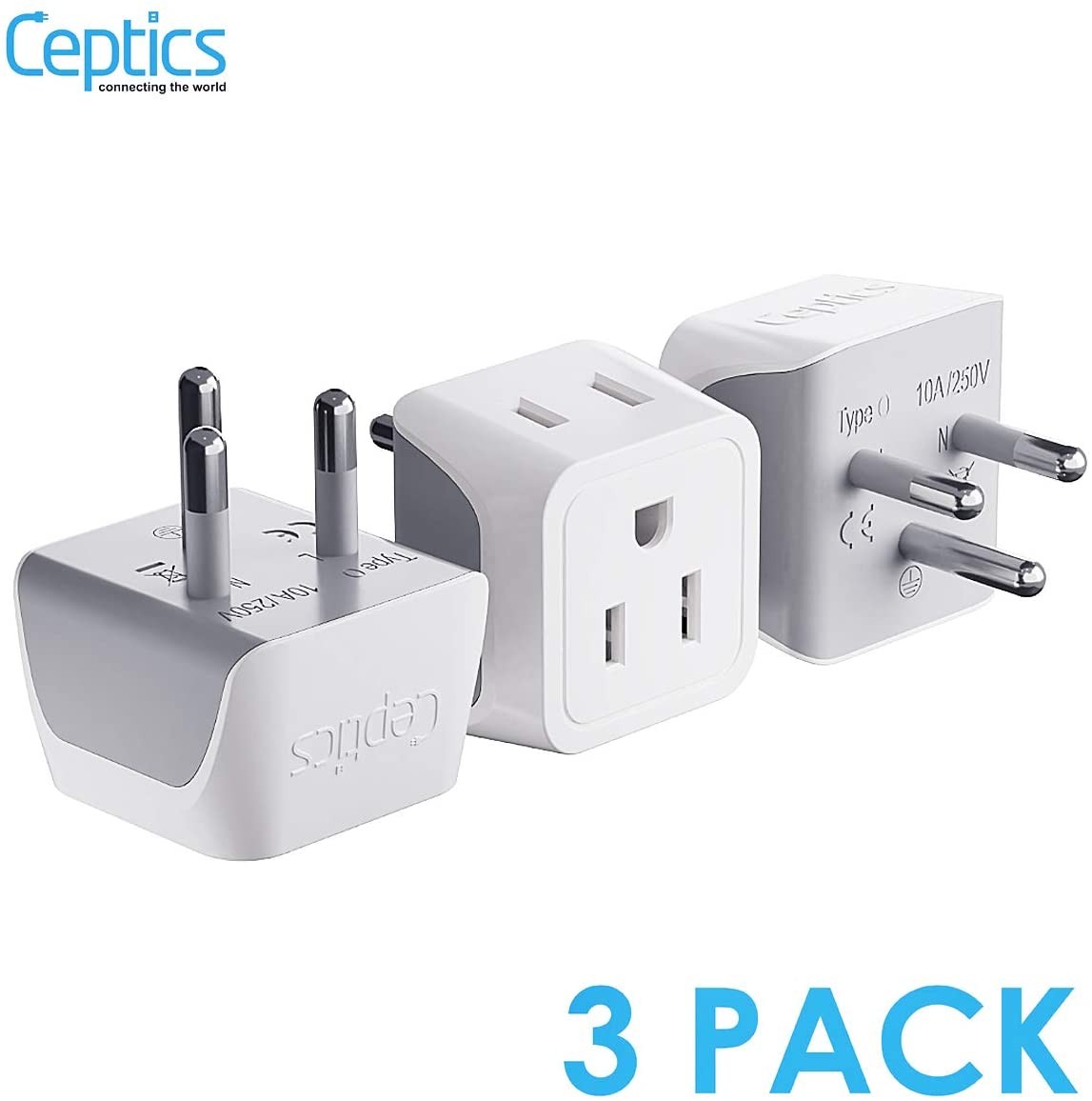 Travel Adapter with Dual Usa Input (Type O) Ultra Compact - 3 Pack - Safe Grounded Perfect