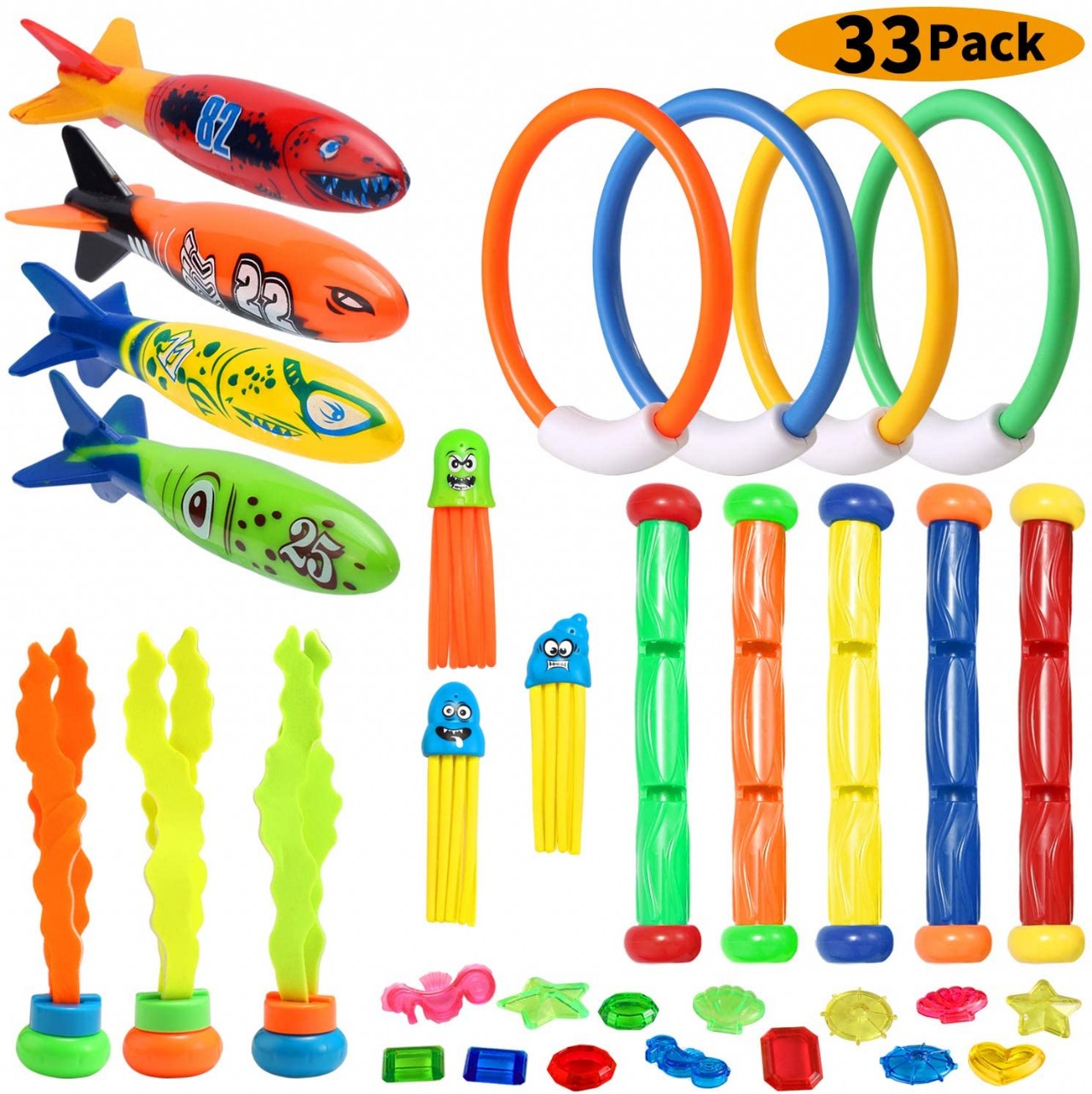 Underwater Diving Pool Toys Set Bright Colors Durable Diving Sticks Diving Rings Sink Rockets Seawee