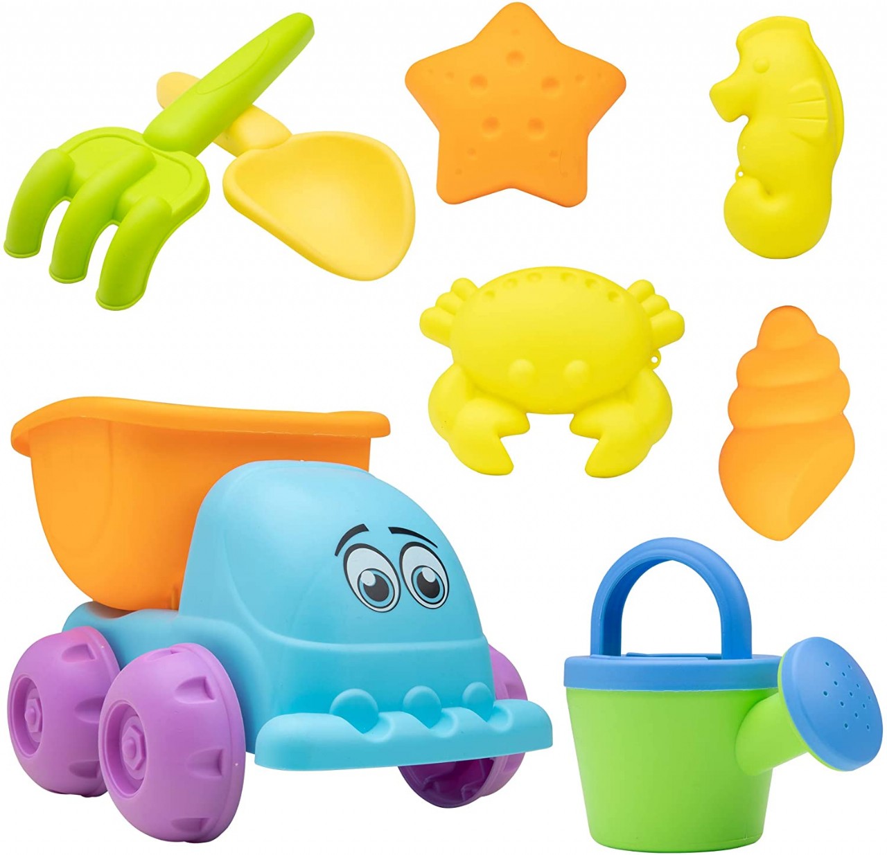 USA Toyz Beach Toys for Toddlers - 8pk Sandbox Toys for Kids with Dump Truck, Sea Animal Sand Molds,