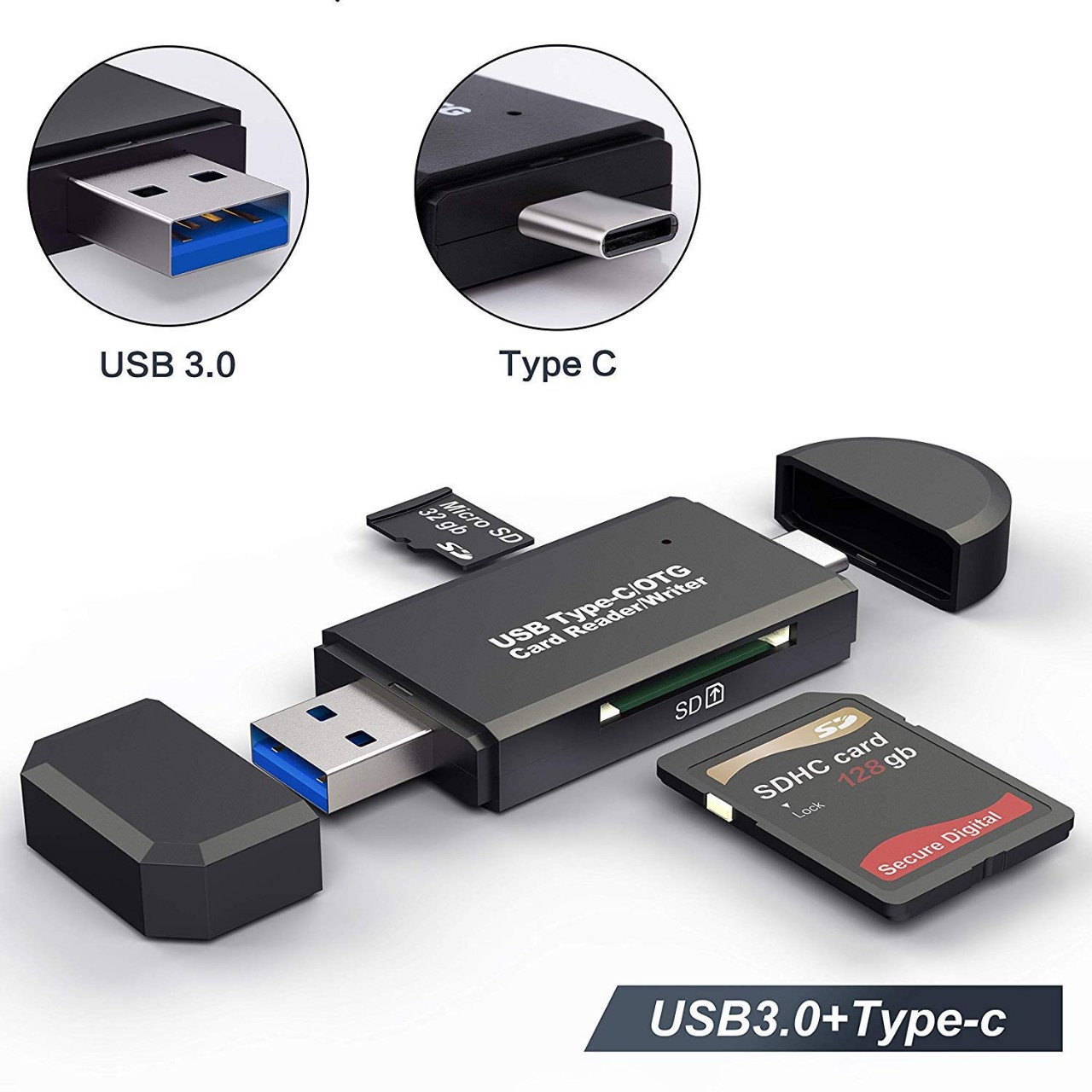 USB 3.0 SD Card Reader, USB Type C Memory Card Reader, OTG Adapter for SDXC, SDHC, SD, MMC, RS- MMC