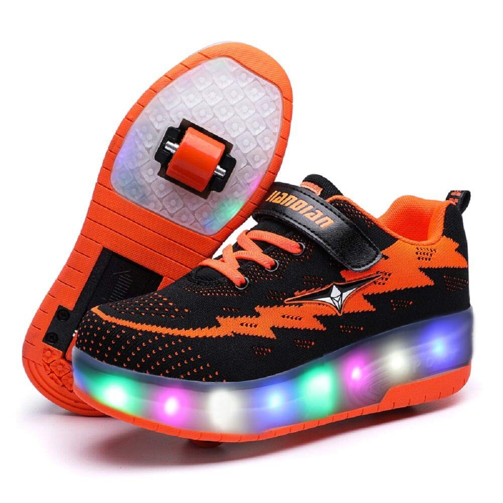 USB Chargable LED Light Up Roller Shoes Wheeled Skate Sneaker Shoes for Boys Girls Kids