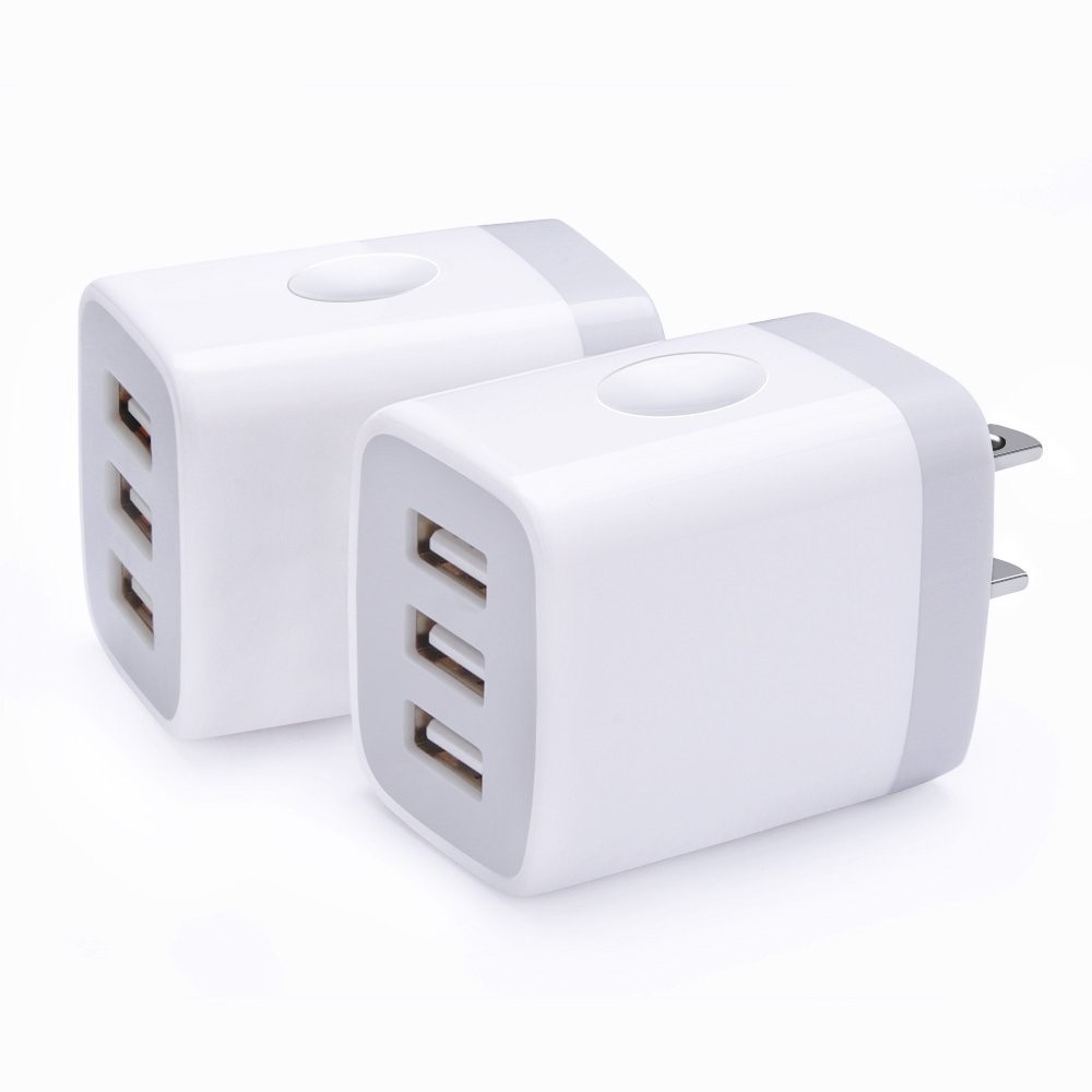 USB Charger Brick, 2Pack Multi 3-Port Travel USB Wall Charger 3.1A USB Plug Power Adapter Phone