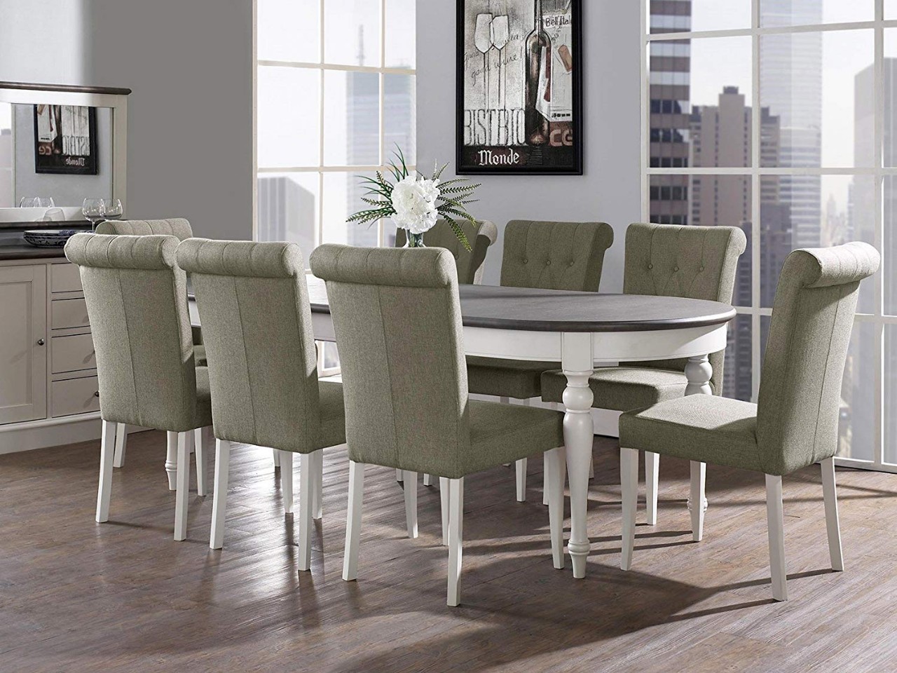 Vegas 5 Piece Round to Oval Extension Dining Table Set for 4 Oval Back Chairs