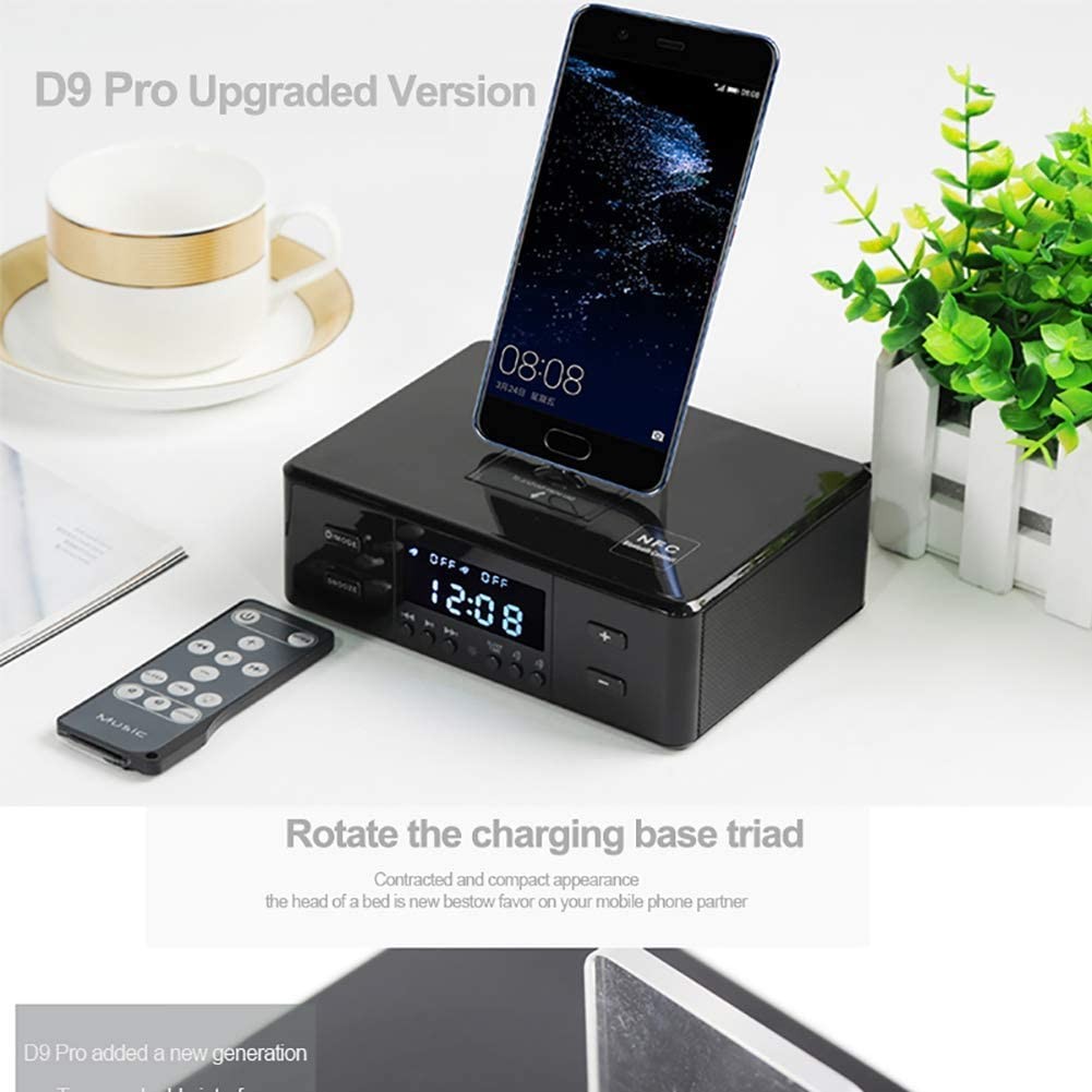 Wireless Bluetooth Speaker Support Alarm Clock NFC FM Radio Double USB Charger Dock Station