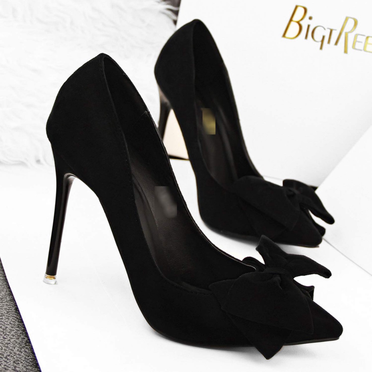 Women Shoes High Heels Bowtie Sexy Thin Heel Ladies Wedding Shoes Black