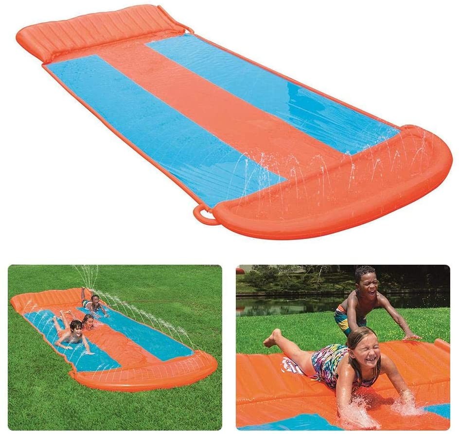 XZAQfs Three-Person Lawn Water Slides, Rainbow Slip Slide Play Center with Splash Sprinkler