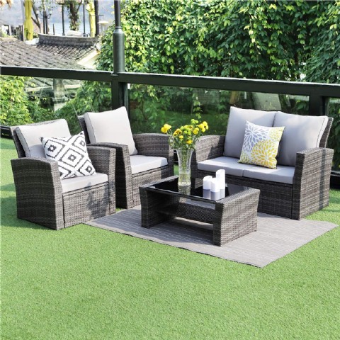 5 Piece Outdoor Patio Furniture Sets, Wicker Ratten Sectional Sofa with Seat Cushions,Gray