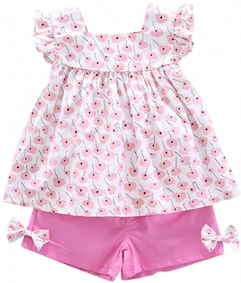 Baby Girls Outfits, 0-3 Years Baby Girls Clothes Set Floral Print Ruffles Tops Bow Solid Colors