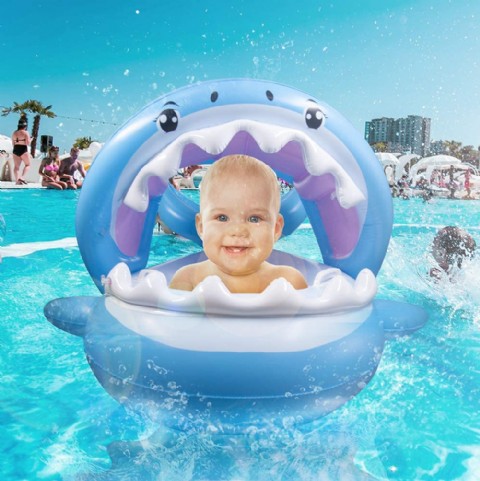Baby Pool Float Swimming Floats Inflatable Shark Baby Floatie with Canopy for Infant Toddler Kid