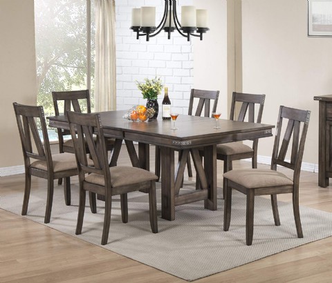 Brown Wood Rectangle Dining Room Table & 6 Chairs kitchen or dinette