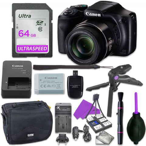 Canon Powershot SX540 Point & Shoot Digital Camera Bundle w/Tripod Hand Grip, 64GB SD Memory