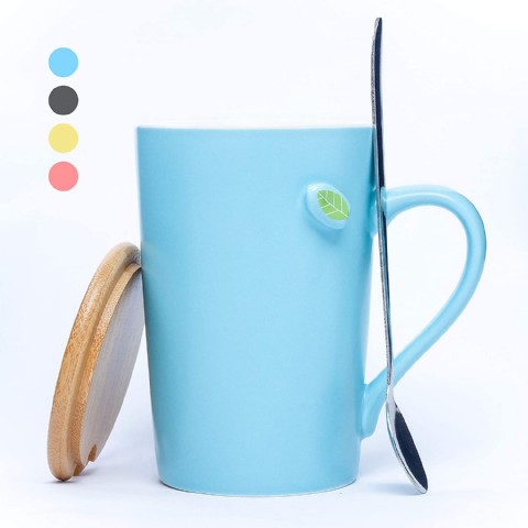 Coffee Mugs Tea Cups with Lid and Spoon 13.5 OZ, Coffee Mugs Ideal for Coffee, Tea, Cold Drinks