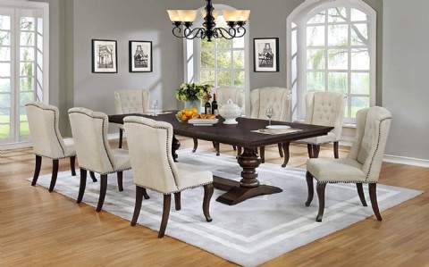 Dining Table Chair Sets Best Furniture Beige Linen Look Upholstered Cappuccino Dining