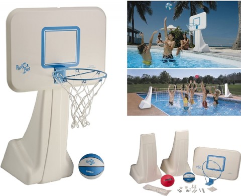 Dunnrite Products Pool Sport 2-in-1 Swimming Basketball Hoop and Volleyball Combo Set