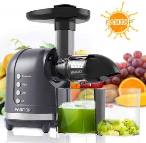 FAMTOP Slow Masticating Juicer Extractor with Reverse Function Quiet Motor Cold Press Machine Higher