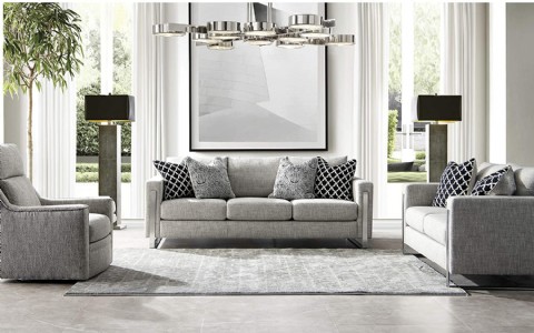 Luxury Contemporary Down-Filled Living Room Sofa Set, 3 Piece, Heather grey