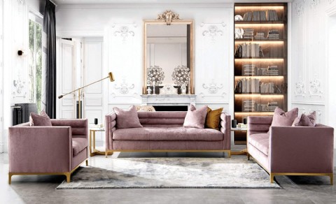 Luxury Modern Tufted Velvet Down-Filled Living Room Sofa, Loveseat, Pinkish purple
