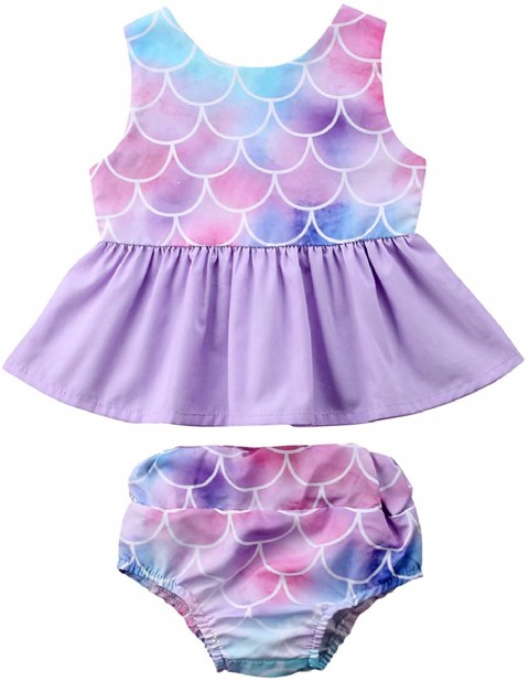 Newborn Baby Girl Clothes Mermaid Fish Scale Tutu Ruffle Dress with Shorts Pants Toddler Infant