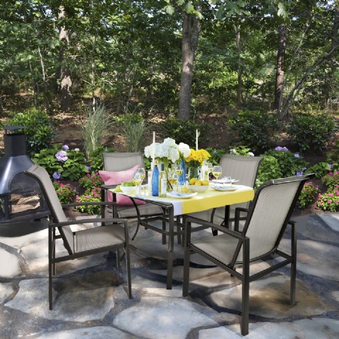 Outdoor Dining Set Square Patio 1 Table Mesh Dining 4 Chairs Yard Patio Furniture Garden