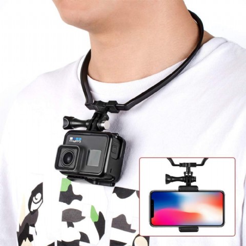 POV/VLOG Smartphone Selfie Neck Holder Mount for GoPro AKASO Action Camera and Cell Phone Video