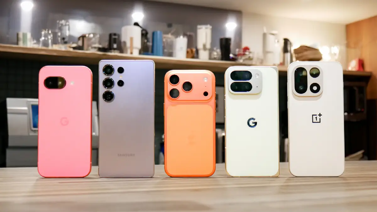Vibrant lineup of 2026 budget Android phones in pink, purple, orange, and white colors side by side