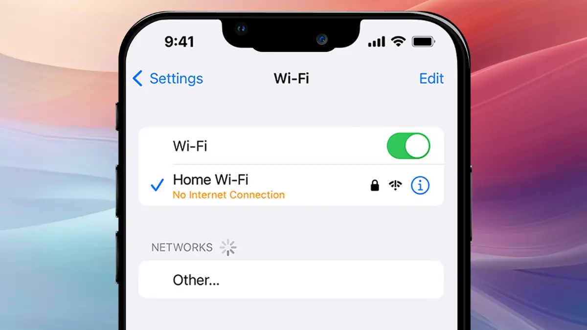 iPhone screen displaying Wi-Fi settings with signal strength and connection status indicators