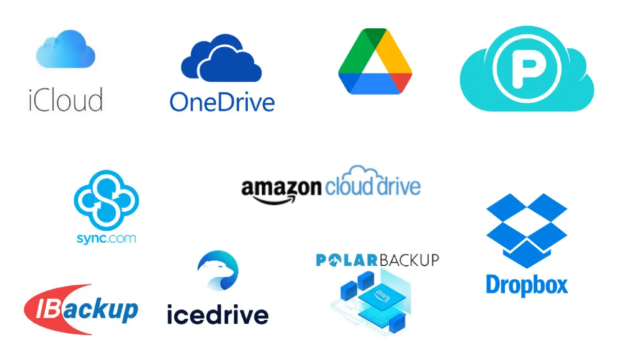 Colorful infographic comparing top 10 free cloud storage services with logos and key features